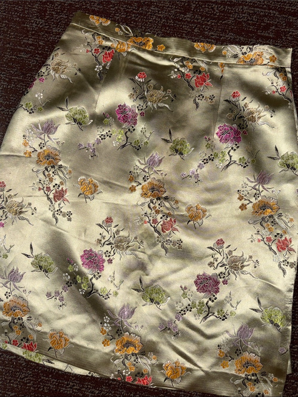 Champagne metallic dynasty floral brocade silk satin skirt a line short pencil 2